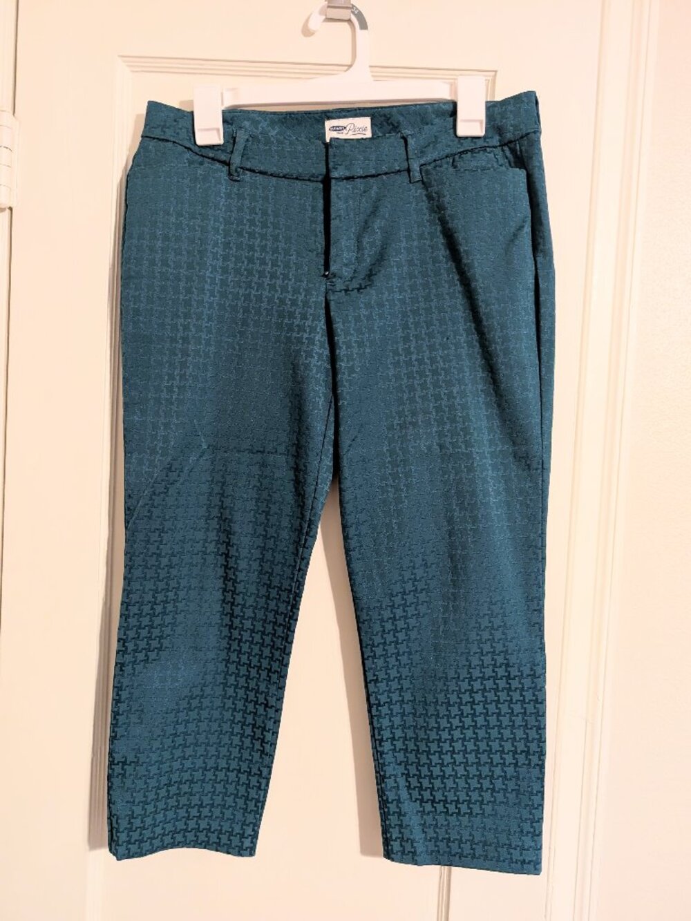 sz 8 Regular Old Navy teal jacquard houndstooth patterned pixie pants
